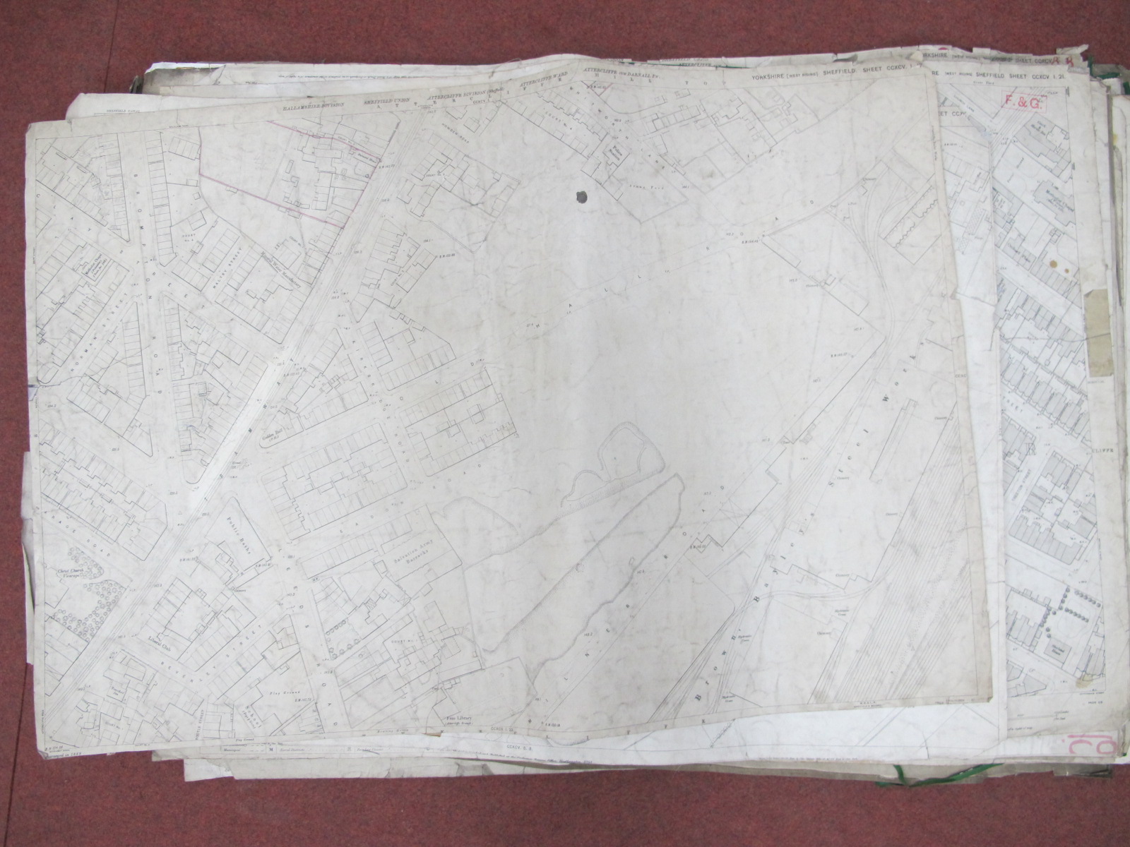Sheffield North Maps, Attercliffe, Brightside - some dates noted 1890, 1893, 1903, dirty, some tears - Image 3 of 10