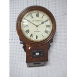 A Late XIX Century Oak Cased Wall Clock, the enamel dial inscribed, J & S Thompson Batley with Roman