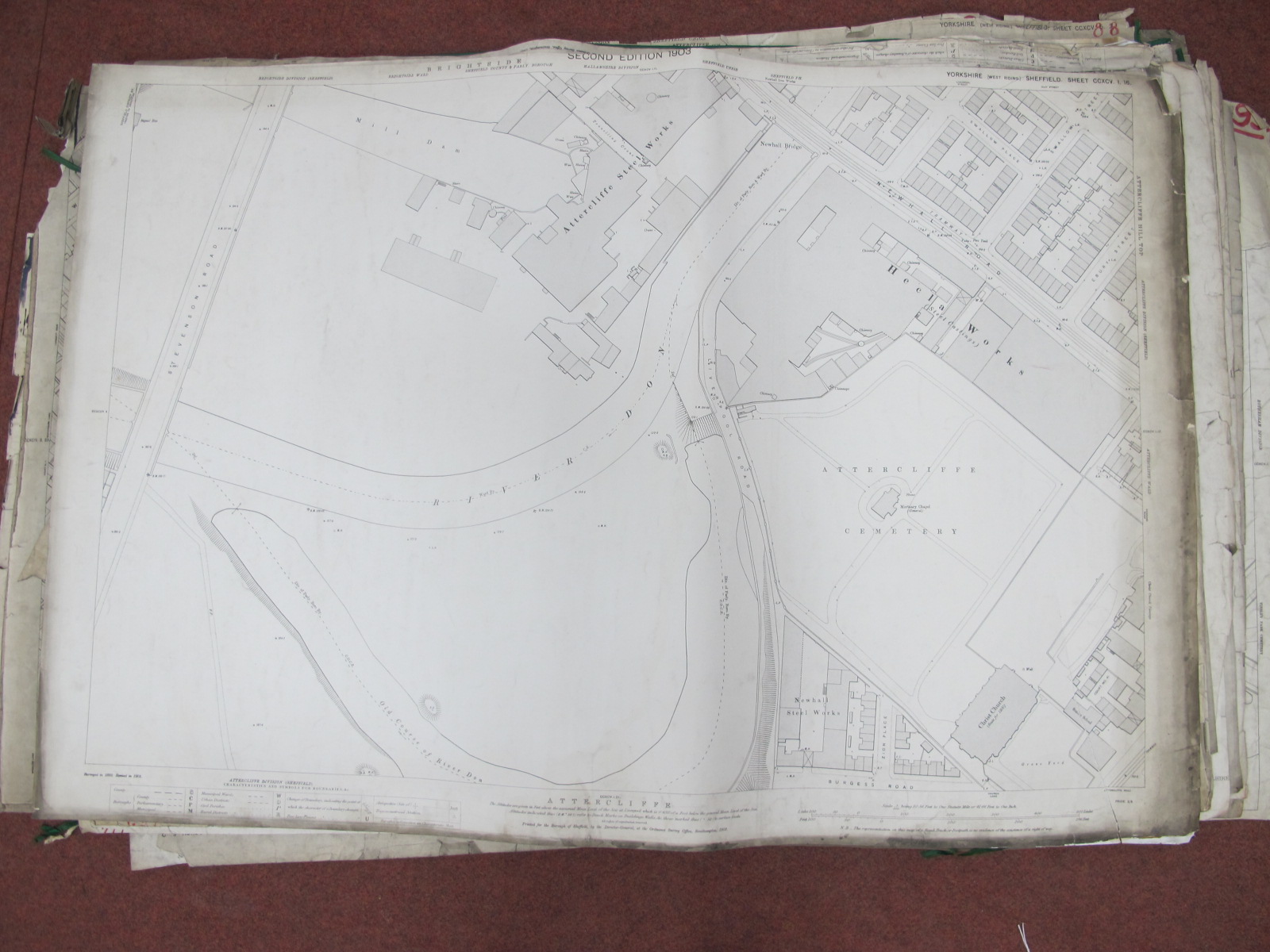 Sheffield North Maps, Attercliffe, Brightside - some dates noted 1890, 1893, 1903, dirty, some tears - Image 6 of 10