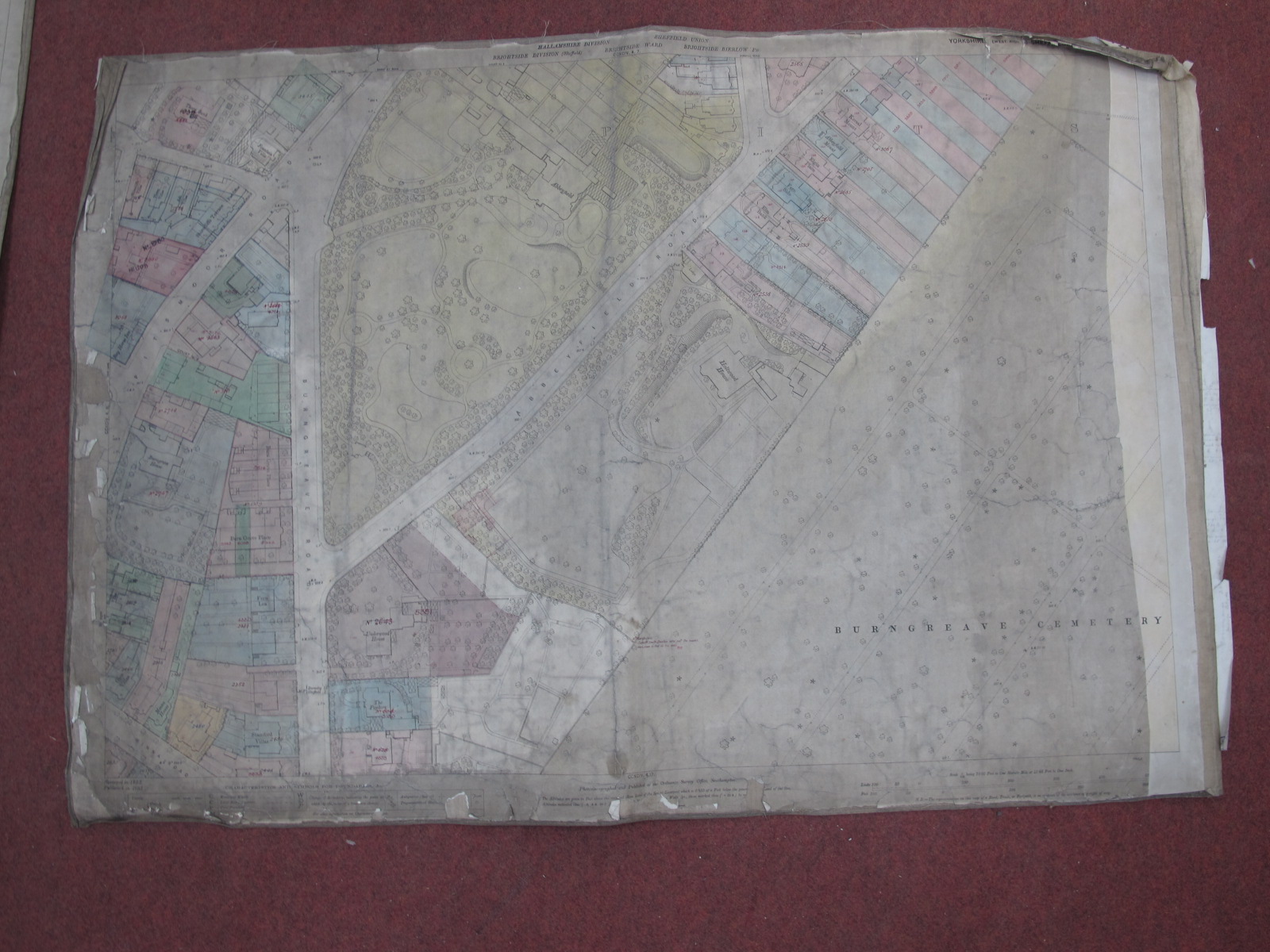 Sheffield Maps, Brightside, Burngreave - some dates noted, 1893, 1890, various scales, dirty and - Image 6 of 10