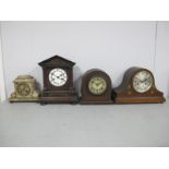 A Mahogany Early XX Century Inlaid Napoli Con Style Mantle Clock, and three other mantle clocks. (