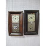A Late XIX Century Mahogany Cased American Wall Clock, white dial with painted flowers and Roman