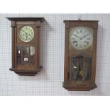 An Early Xx Century Oak Cased Wall Clock, silvered glazed door, presentation plaque, 70cm long and a