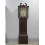 XIX Century Mahogany Eight Day White Dial Longcase Clock, hood with a swan neck pediment, arched