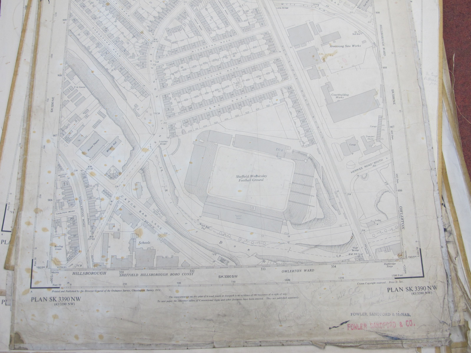 Sheffield Central, North Maps, Neepsend, Wadsley Bridge, Hillsborough - dates noted 1951, 1954,