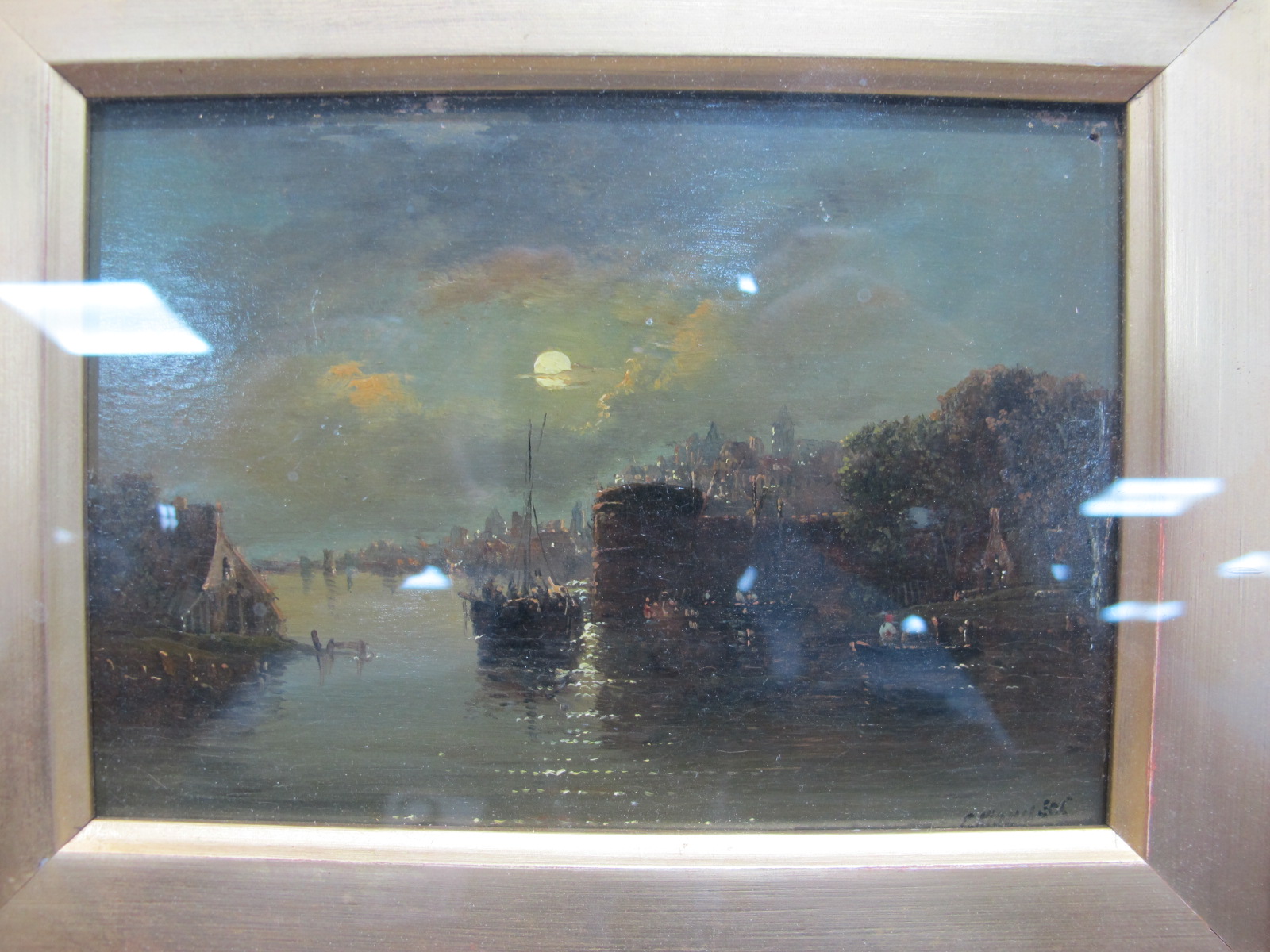 C Manners? Moonlit Port Scene, XIX Century oil on board, signed indistinctly lower right, - Image 2 of 4