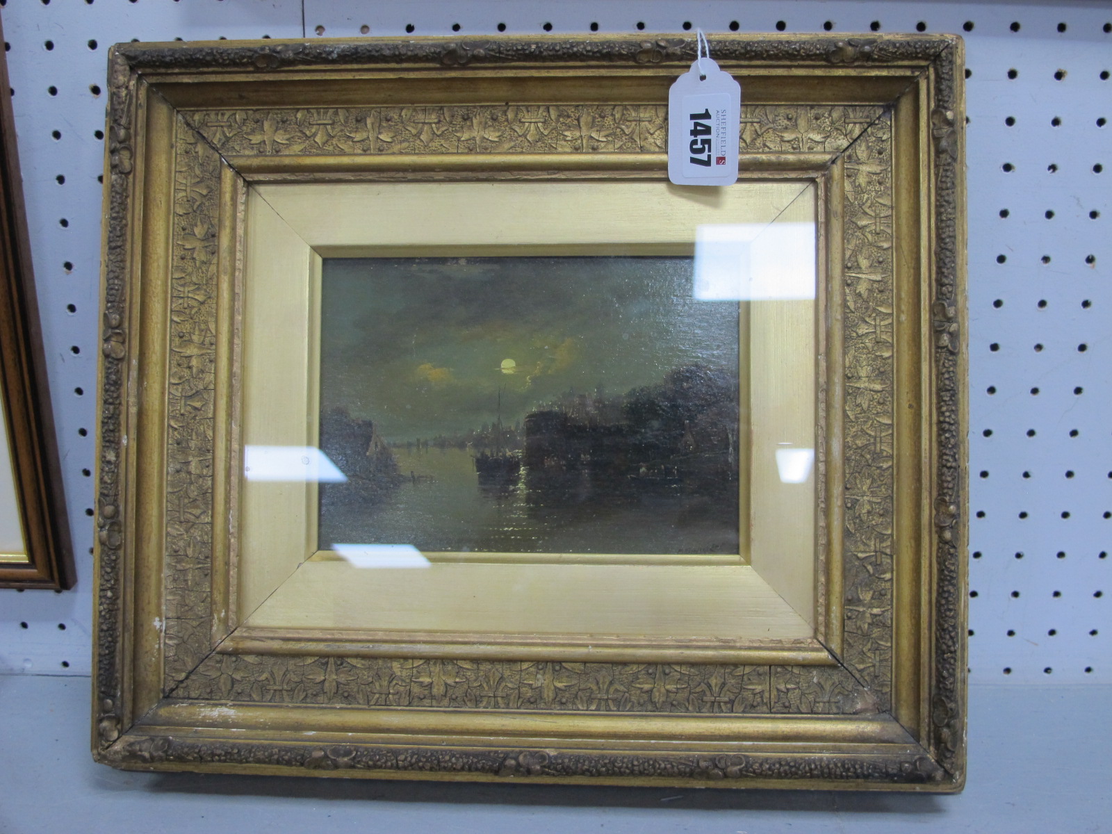 C Manners? Moonlit Port Scene, XIX Century oil on board, signed indistinctly lower right,