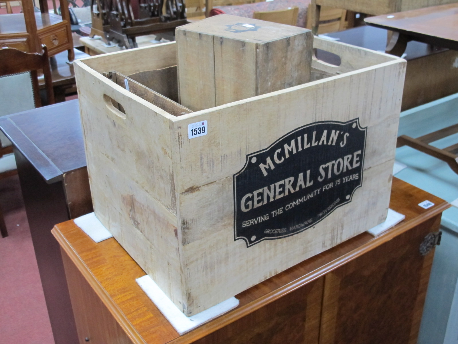 Three Wooden Advertising Crates, the largest McMillan's general store 49.5 x 40.5cm.