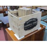 Three Wooden Advertising Crates, the largest McMillan's general store 49.5 x 40.5cm.