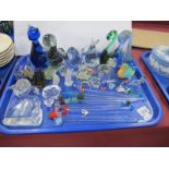 Island Snail, other glass animals, friggers, stirring sticks, penguin paperweight, etc:- One Tray.