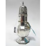 A Hallmarked Silver Sugar Caster, EV, Sheffield 1937, of octagonal baluster form with pull-off