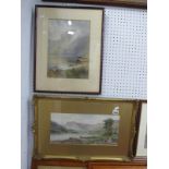 E.A Stock, 'Crummack and Bullamere' watercolour, signed and titled lower left, 19 x 40cm, another on