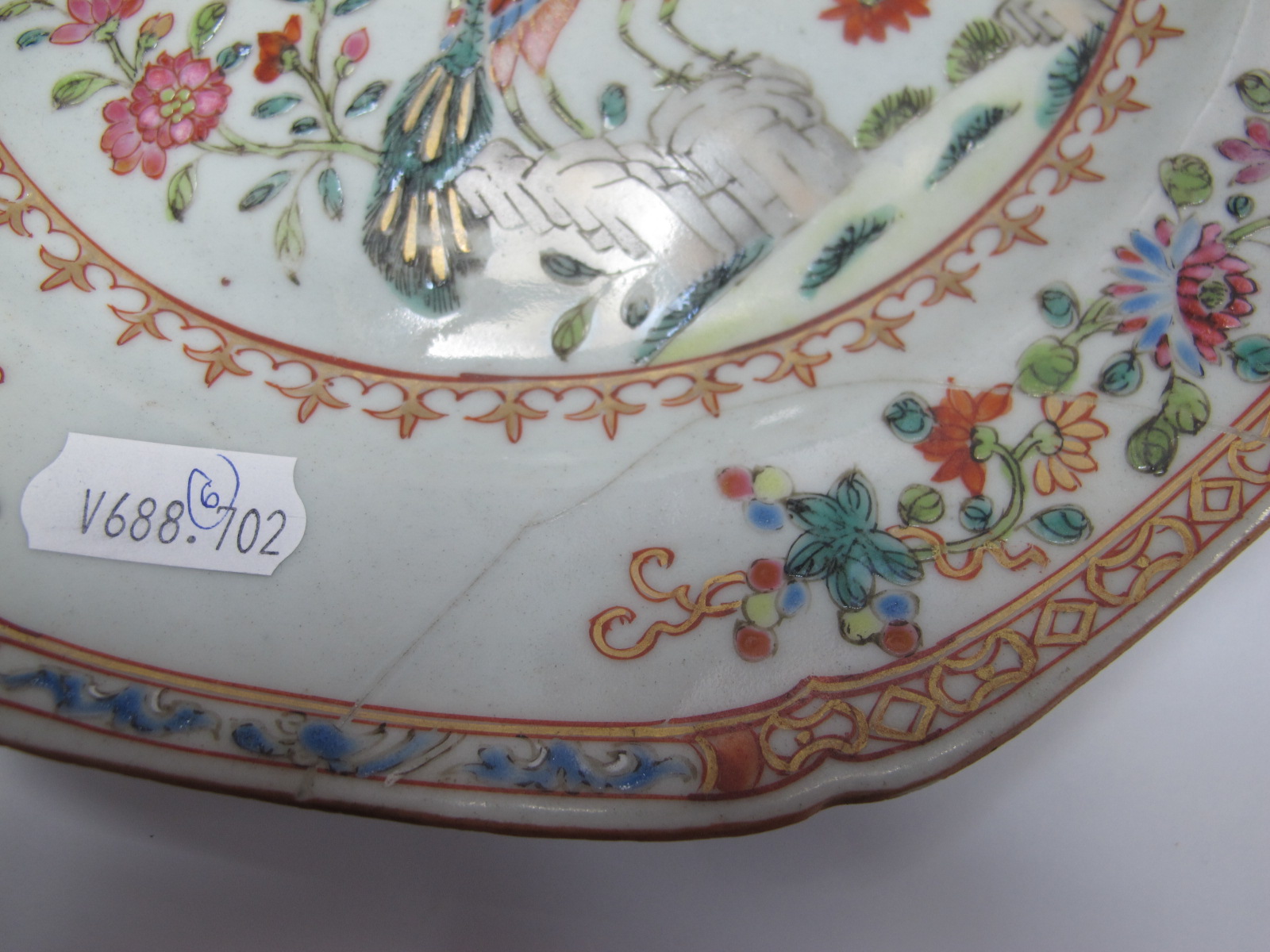 Oriental - Six XIX Century hand painted plates, two octagonal and four circular featuring foliage, - Image 5 of 14