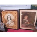 XIX Century Needlework Panel Featuring Lady, in mahogany frame, overall 52 x 49cm, 'Bubbles' Pears