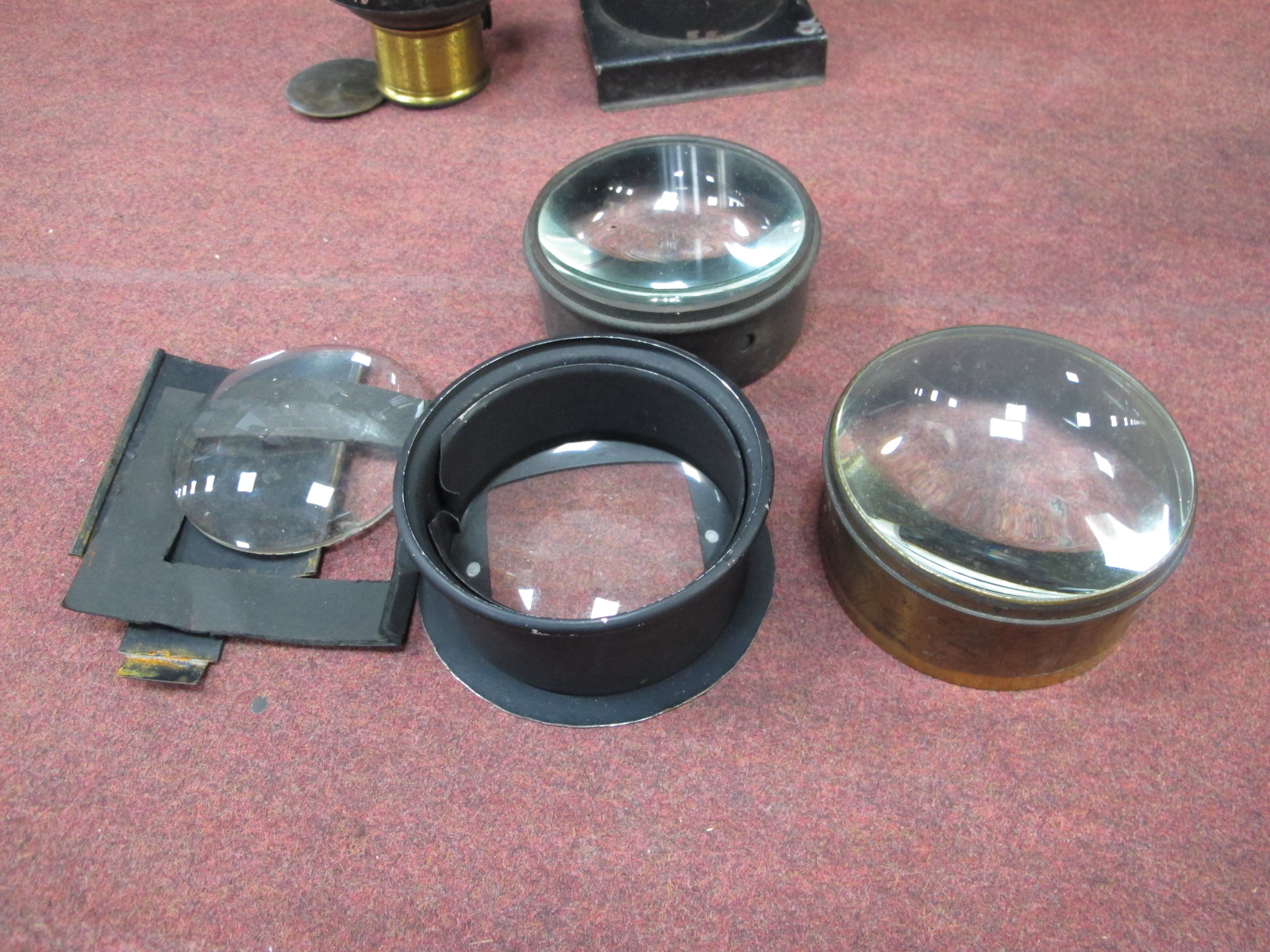 Magic Lantern Projector, with brass casing o each lens, in wooden carry box, one other - Image 3 of 6