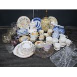 Royal Standard Tea Ware, 'Valencia' blue and white bowl, glassware, table lamp base etc:- Two