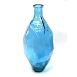 A Large Blue Art Glass Vase, of random shaped faceted panel form, 59cm high.