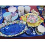 Mailing Lustre TV Cup & Saucer, sundae dish, blue oval dish, commemorative ware, etc:- One Tray.