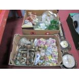 Brassware, posies, figurines, etc:- Two Boxes, plus wall barometer/clock.