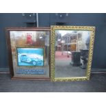 A Rolls Royce Wall Mirror, 60 x 50cm, another in gilt frame.