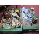 Character Jugs, Oriental figures, glassware:- Two Boxes.