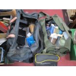 Fishing Pellet Pumps, meat cutters, carp feeder, hooks, catapults, etc, in three bags.