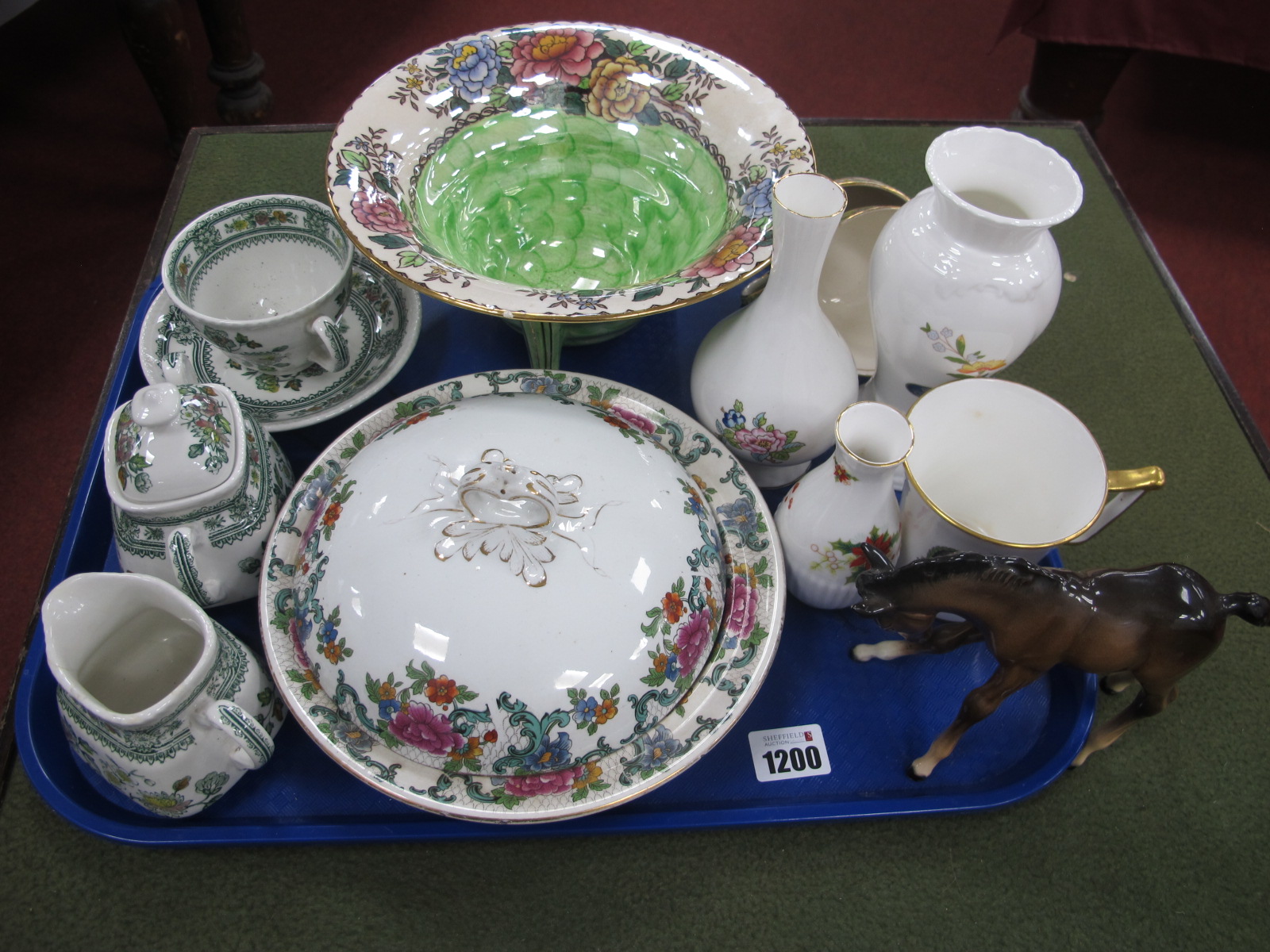 Maling 'Peony Rose' Bowl, 23cm diamater, Beswick foal, Aynsley, Booth's etc:- One Tray.