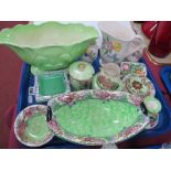 Mailing Lustre Ceramics, including oval dish, planter, ashtray, candlestick, primarily in green