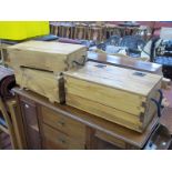 Three Hand Made Pine Rectangular Shaped Boxes, with rope handles, (3), the largest box 54cm wide.