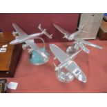 White Metal Desk Stand Model of Spitfire 1936, 14cm high, two larger examples. (3).