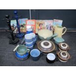 Denby Stoneware Table Pottery, cup stands, cutlery books.