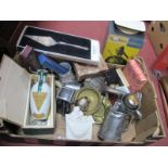 Sparklets Soda Syphon, pipe, ashtrays, Cognac Prunier lamp, Mar bell sculpture, lighters, etc:-