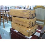 Three Hand Made Pine Rectangular Shaped Boxes, with dovetail ends, rope handles, (3), the largest