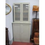 XIX Century and Later Pine Cabinet, top with twin glazed doors, base with panelled doors, 92 x