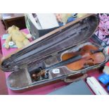 Violin, J.T.L Dulcis Et Fortis, signed inside, one piece back, together with two bows and a case