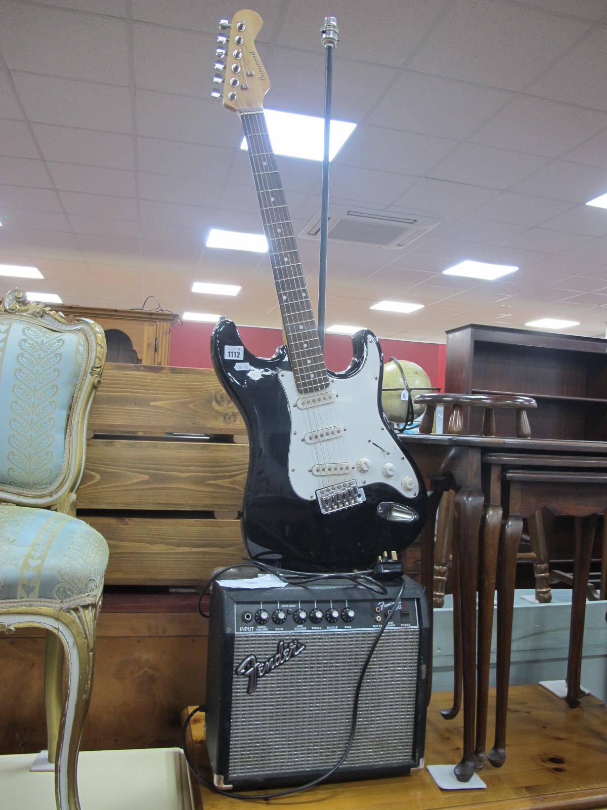 A Novelty Standard Lamp as a Fender Frontman 15G Amplifier with Burswood Guitar Surmounted on it,