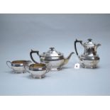 A Hallmarked Silver Four Piece Tea Set, CB&S, Sheffield 1967, each of canted oval form with Celtic