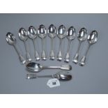 A Matched Set of Eleven Hallmarked Silver Fiddle and Thread Pattern Spoons, George Adams, London