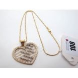 A Modern Diamond Set Abacus Design Large Heart Pendant, within border of brilliant cut diamonds,