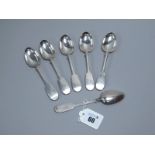 A Set of Six Provincial Hallmarked Silver Fiddle Pattern Teaspoons, William Rawlings Sobey, Exeter