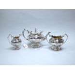 A Decorative Edwardian Hallmarked Silver Three Piece Tea Set, Elkington & Co, Sheffield 1906, each