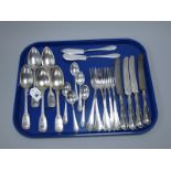 A Matched Part Set of German Cutlery, stamped crescent and crown mark, "800" and "Schroder",