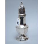 A Hallmarked Silver Sugar Caster, Nathan & Hayes, Chester 1906, of octagonal baluster form, with