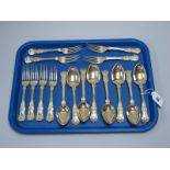 A Matched Set of Eight William IV Hallmarked Silver Gilt Spoons and Forks, spoons WC, London 1831 (