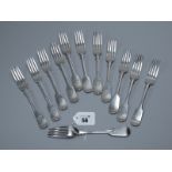 A Set of Twelve Victorian Hallmarked Silver Fiddle Pattern Forks, George Adams, London 1863,