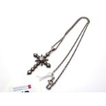 A Rose Cut Diamond Set Cross Pendant, (stamped mark "JR3") of graduated design, on a chain, clasp