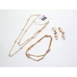 A Dainty Pearl Bead and Chain Necklace, stamped "333"; A Pair of 9ct Gold Single Pearl Drop