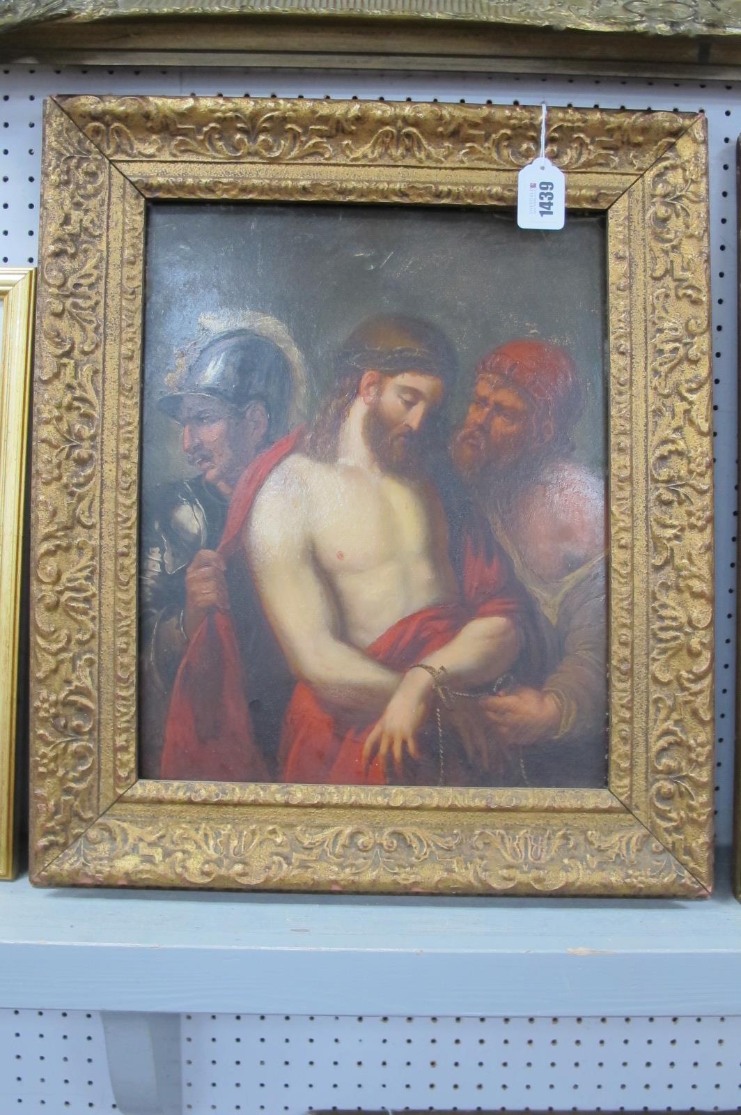 XIX Century French School, Christ in a Crown of Thorns Being Unbound, oil on board, unsigned, 41 x