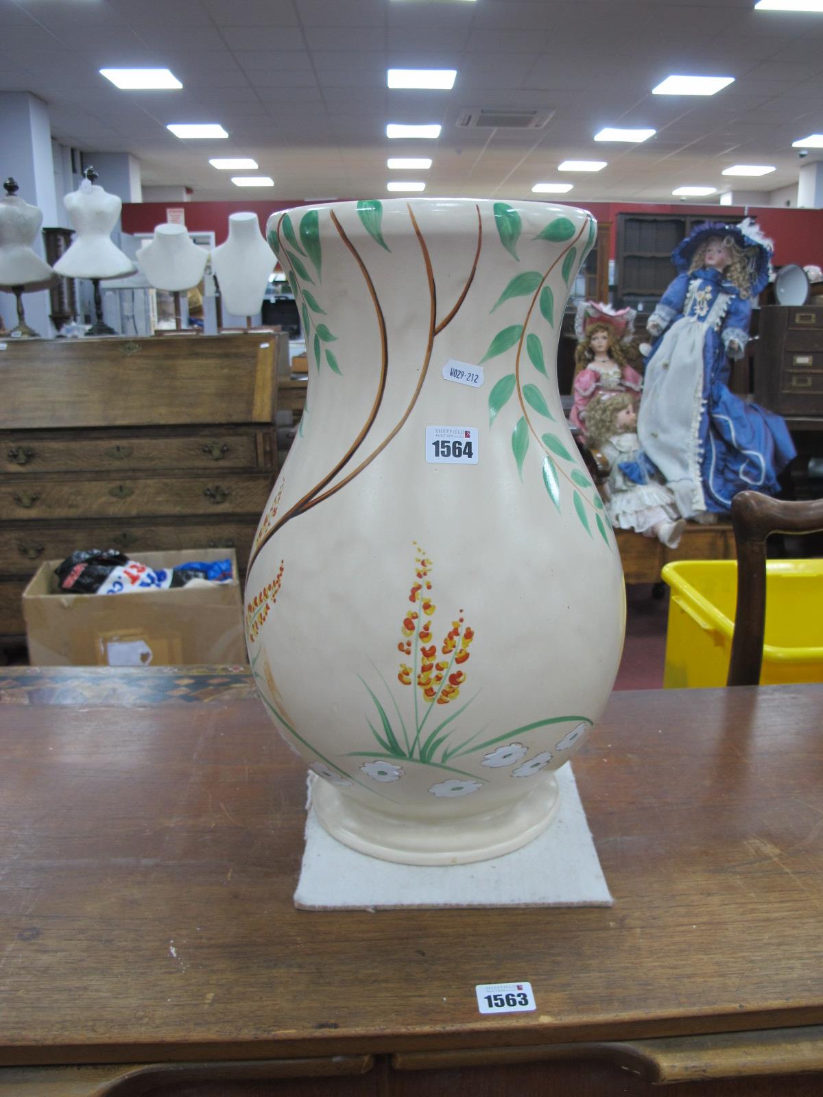 Clarice Cliff Large Bulbous Shaped Pottery Vase, with floral decoration (chip to rim), blue mark