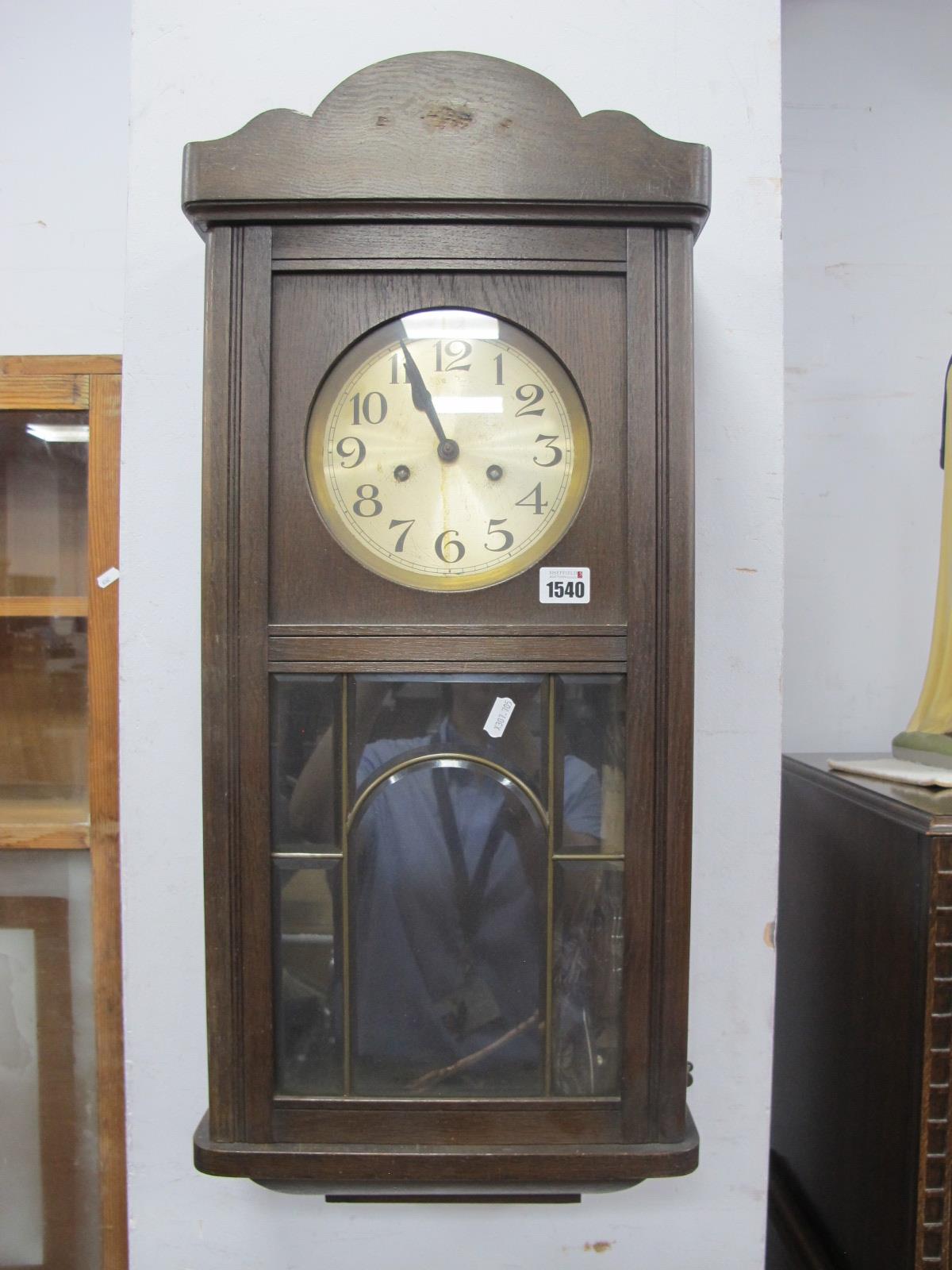 1930's Oak Cased Regulator Wall Clock, with eight day movement.
